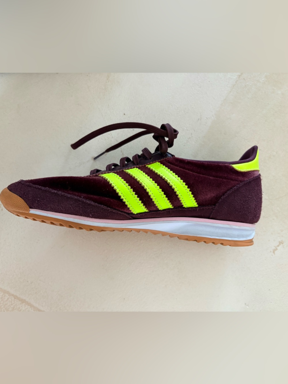 Adidas SL72 Maroon & Neon Yellow Retro Sneakers - Picture 3 of 4